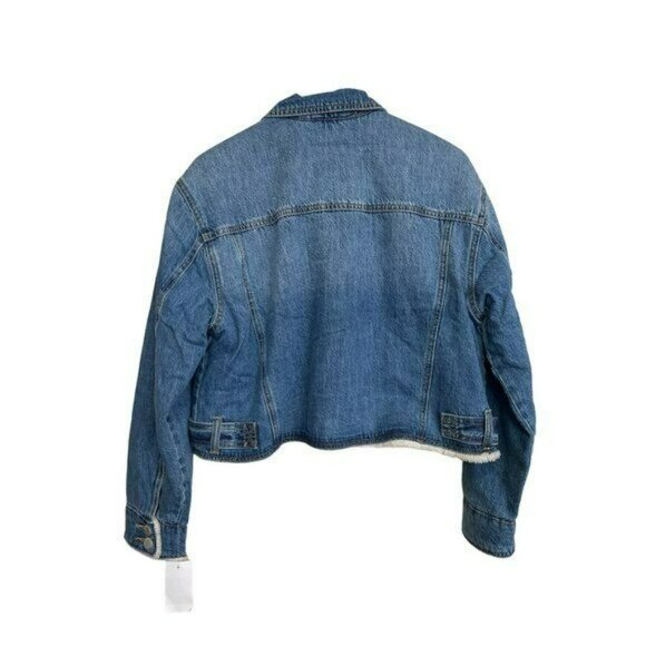 Blank NYC $148 Faux Fur Sherpa Lined Crop Denim Jacket Size Small NWT - Picture 7 of 9